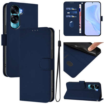 Skin Feel Solid Color Leather Phone Case with Lanyard, For Honor 90 Lite / X50i