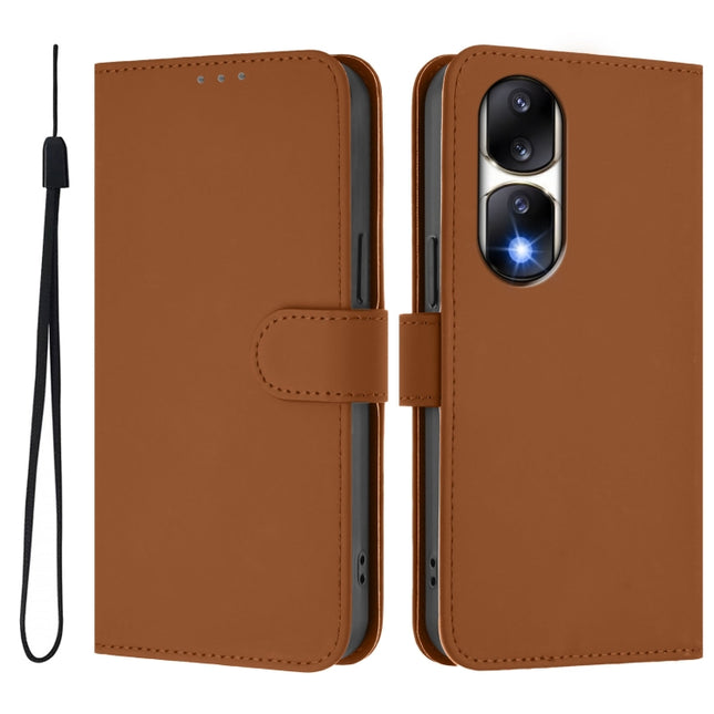 Skin Feel Solid Color Leather Phone Case with Lanyard, For Honor 90 Pro
