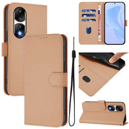 Skin Feel Solid Color Leather Phone Case with Lanyard, For Honor 90 Pro