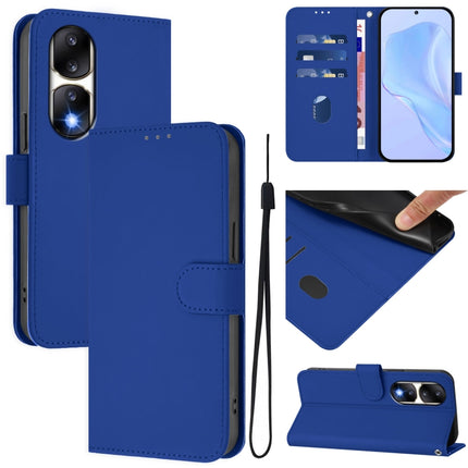 Skin Feel Solid Color Leather Phone Case with Lanyard, For Honor 90 Pro