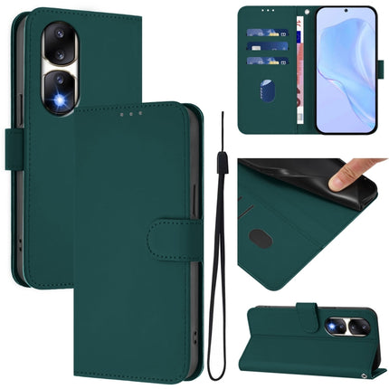 Skin Feel Solid Color Leather Phone Case with Lanyard, For Honor 90 Pro