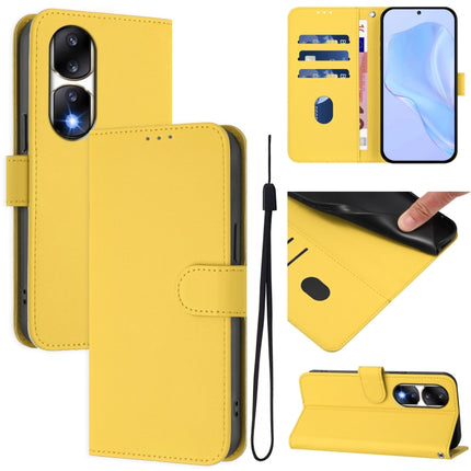 Skin Feel Solid Color Leather Phone Case with Lanyard, For Honor 90 Pro