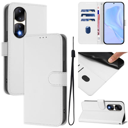 Skin Feel Solid Color Leather Phone Case with Lanyard, For Honor 90 Pro