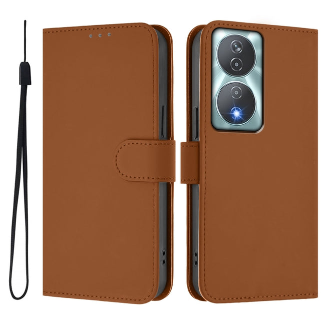 Skin Feel Solid Color Leather Phone Case with Lanyard, For Honor 90 Smart / X7b 5G / 4G