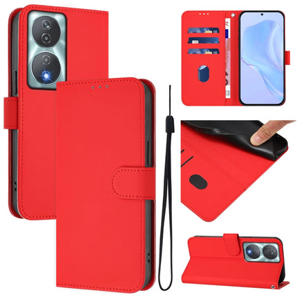 Skin Feel Solid Color Leather Phone Case with Lanyard, For Honor 90 Smart / X7b 5G / 4G