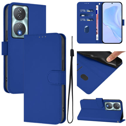 Skin Feel Solid Color Leather Phone Case with Lanyard, For Honor 90 Smart / X7b 5G / 4G