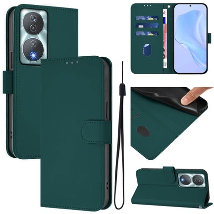 Skin Feel Solid Color Leather Phone Case with Lanyard, For Honor 90 Smart / X7b 5G / 4G