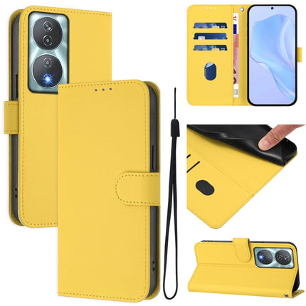 Skin Feel Solid Color Leather Phone Case with Lanyard, For Honor 90 Smart / X7b 5G / 4G