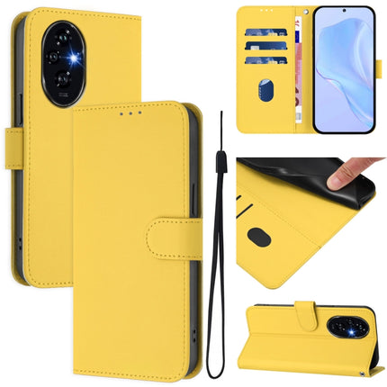 Skin Feel Solid Color Leather Phone Case with Lanyard, For Honor 200