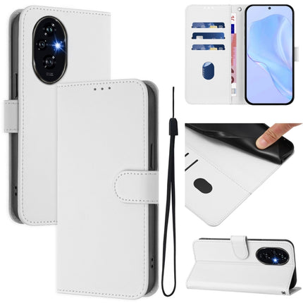 Skin Feel Solid Color Leather Phone Case with Lanyard, For Honor 200