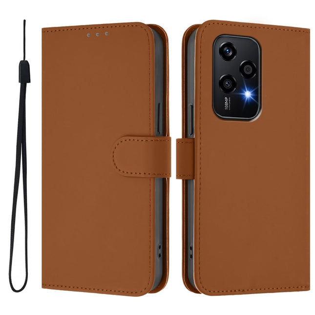 Skin Feel Solid Color Leather Phone Case with Lanyard, For Honor 200 Lite Global