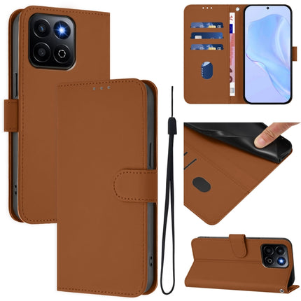 Skin Feel Solid Color Leather Phone Case with Lanyard, For Honor 200 Smart