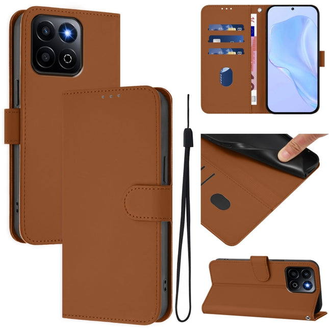 Skin Feel Solid Color Leather Phone Case with Lanyard, For Honor 200 Smart