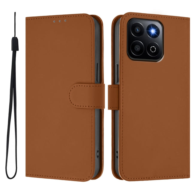 Skin Feel Solid Color Leather Phone Case with Lanyard, For Honor 200 Smart