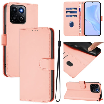 Skin Feel Solid Color Leather Phone Case with Lanyard, For Honor 200 Smart