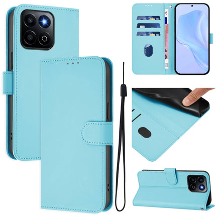 Skin Feel Solid Color Leather Phone Case with Lanyard, For Honor 200 Smart