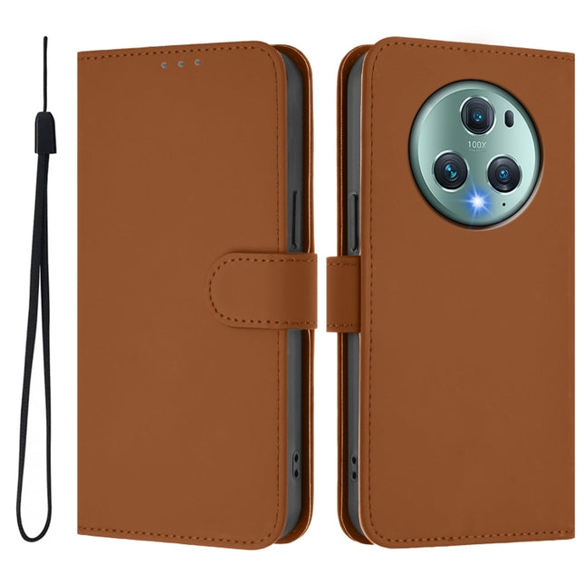 Skin Feel Solid Color Leather Phone Case with Lanyard, For Honor Magic5 Pro
