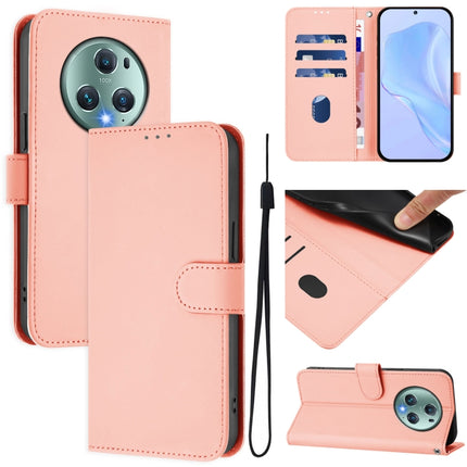 Skin Feel Solid Color Leather Phone Case with Lanyard, For Honor Magic5 Pro