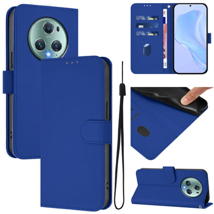Skin Feel Solid Color Leather Phone Case with Lanyard, For Honor Magic5 Pro