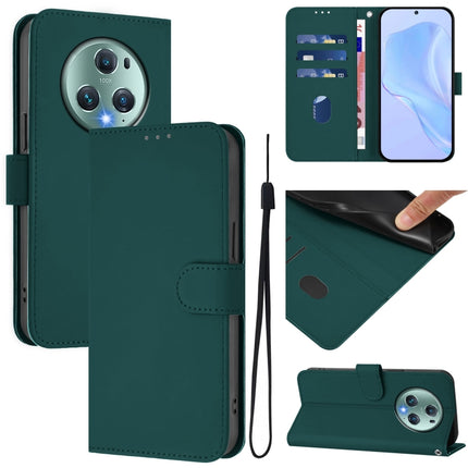 Skin Feel Solid Color Leather Phone Case with Lanyard, For Honor Magic5 Pro