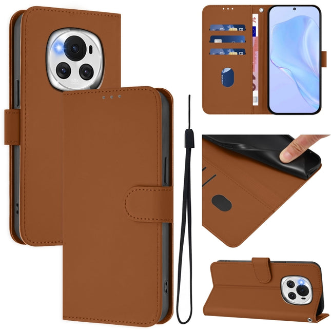 Skin Feel Solid Color Leather Phone Case with Lanyard, For Honor Magic6