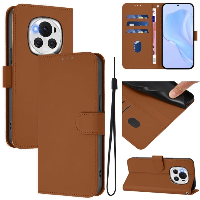 Skin Feel Solid Color Leather Phone Case with Lanyard, For Honor Magic6