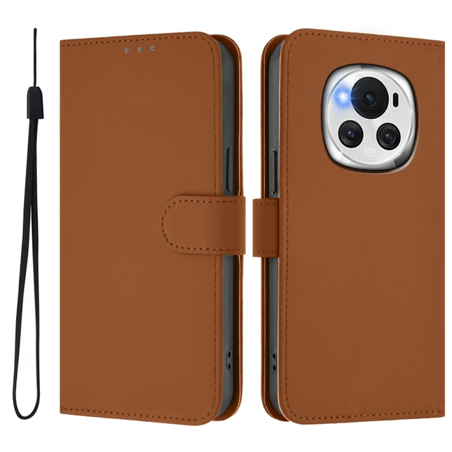 Skin Feel Solid Color Leather Phone Case with Lanyard, For Honor Magic6