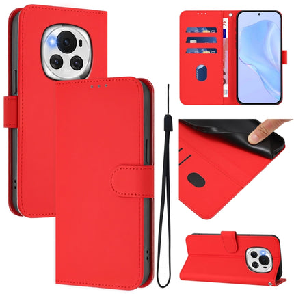 Skin Feel Solid Color Leather Phone Case with Lanyard, For Honor Magic6