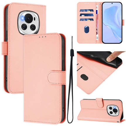 Skin Feel Solid Color Leather Phone Case with Lanyard, For Honor Magic6