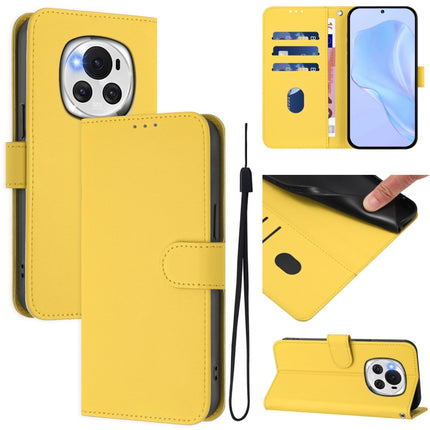 Skin Feel Solid Color Leather Phone Case with Lanyard, For Honor Magic6