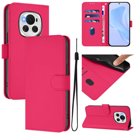 Skin Feel Solid Color Leather Phone Case with Lanyard, For Honor Magic6