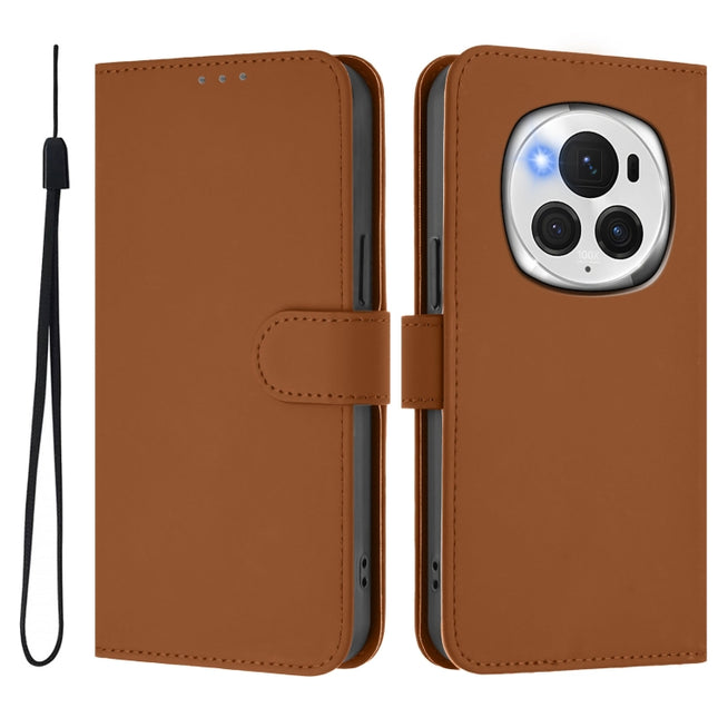 Skin Feel Solid Color Leather Phone Case with Lanyard, For Honor Magic6 Pro