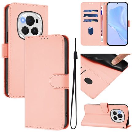 Skin Feel Solid Color Leather Phone Case with Lanyard, For Honor Magic6 Pro