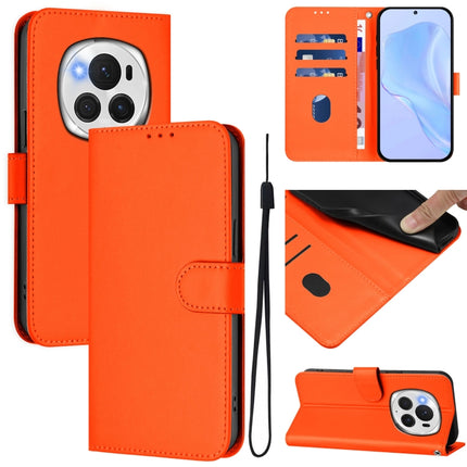 Skin Feel Solid Color Leather Phone Case with Lanyard, For Honor Magic6 Pro