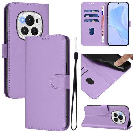 Skin Feel Solid Color Leather Phone Case with Lanyard, For Honor Magic6 Pro