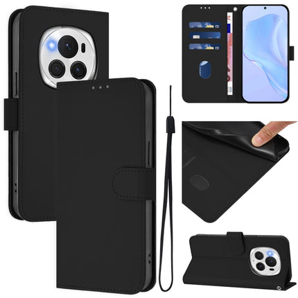 Skin Feel Solid Color Leather Phone Case with Lanyard, For Honor Magic6 Pro