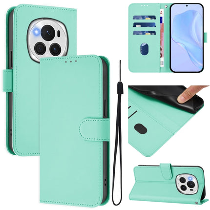 Skin Feel Solid Color Leather Phone Case with Lanyard, For Honor Magic6 Pro