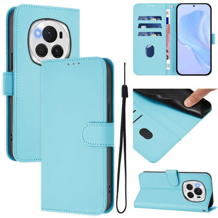 Skin Feel Solid Color Leather Phone Case with Lanyard, For Honor Magic6 Pro
