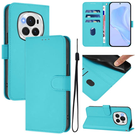 Skin Feel Solid Color Leather Phone Case with Lanyard, For Honor Magic6 Pro