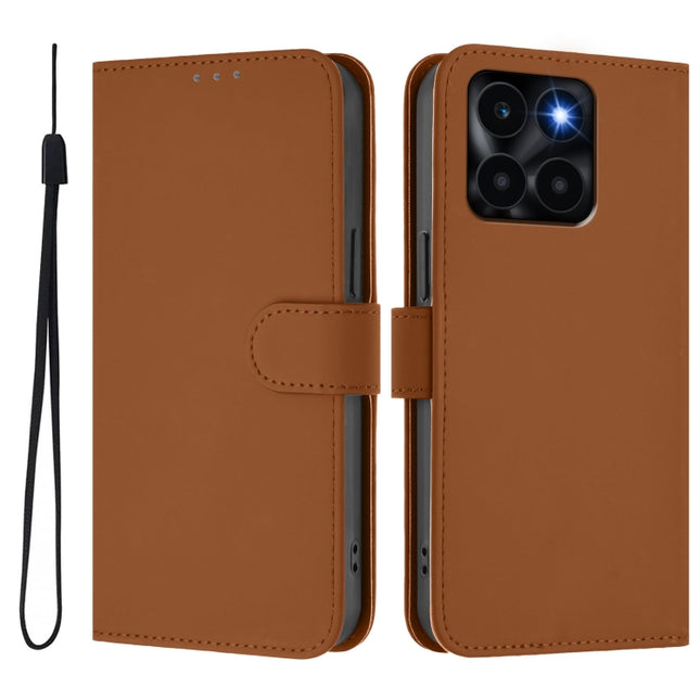 Skin Feel Solid Color Leather Phone Case with Lanyard, For Honor X6a 4G