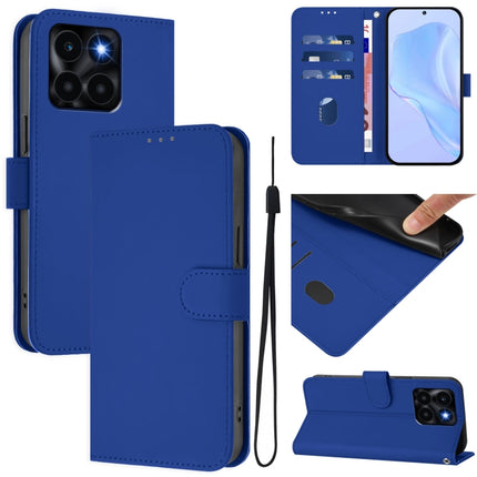 Skin Feel Solid Color Leather Phone Case with Lanyard, For Honor X6a 4G