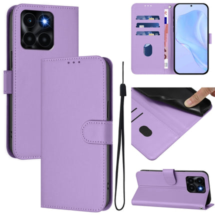 Skin Feel Solid Color Leather Phone Case with Lanyard, For Honor X6a 4G
