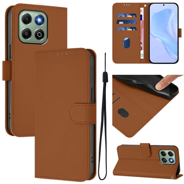 Skin Feel Solid Color Leather Phone Case with Lanyard, For Honor X6b 4G