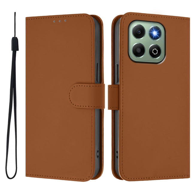 Skin Feel Solid Color Leather Phone Case with Lanyard, For Honor X6b 4G