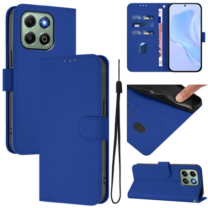 Skin Feel Solid Color Leather Phone Case with Lanyard, For Honor X6b 4G