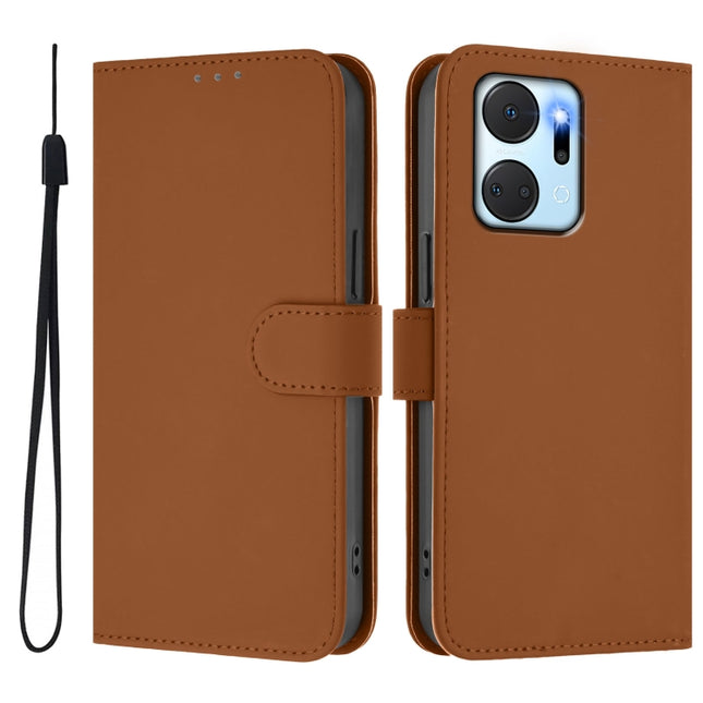 Skin Feel Solid Color Leather Phone Case with Lanyard, For Honor X7a 4G / Play7T 5G