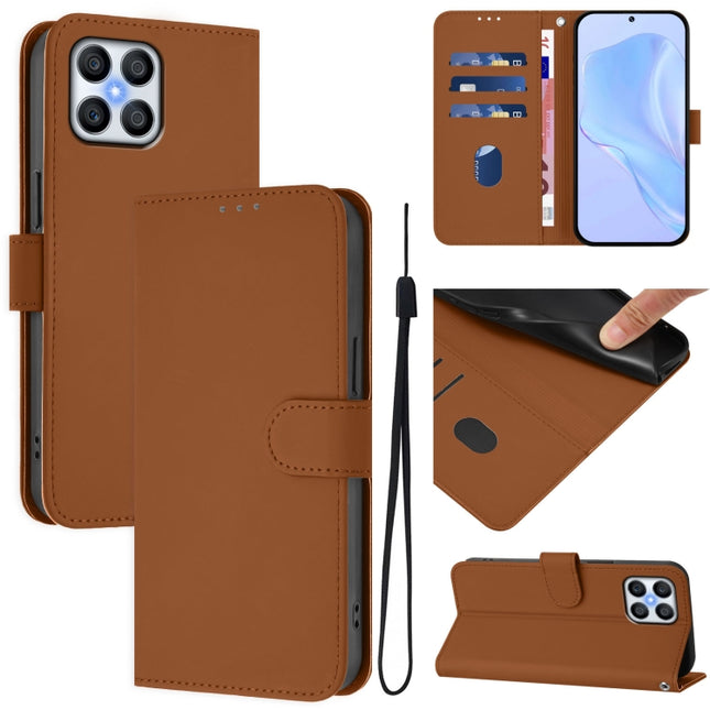 Skin Feel Solid Color Leather Phone Case with Lanyard, For Honor X8 5G / X6 4G / 70 Lite 5G