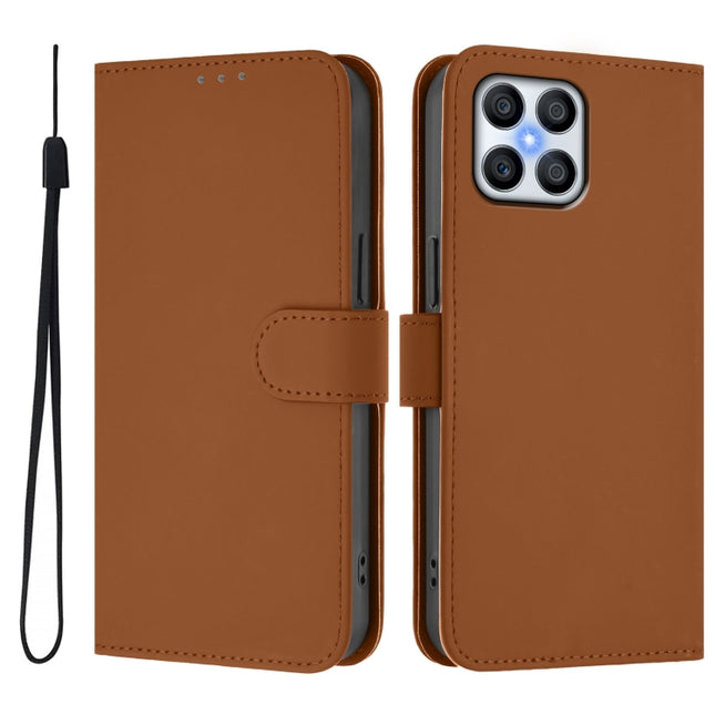 Skin Feel Solid Color Leather Phone Case with Lanyard, For Honor X8 5G / X6 4G / 70 Lite 5G
