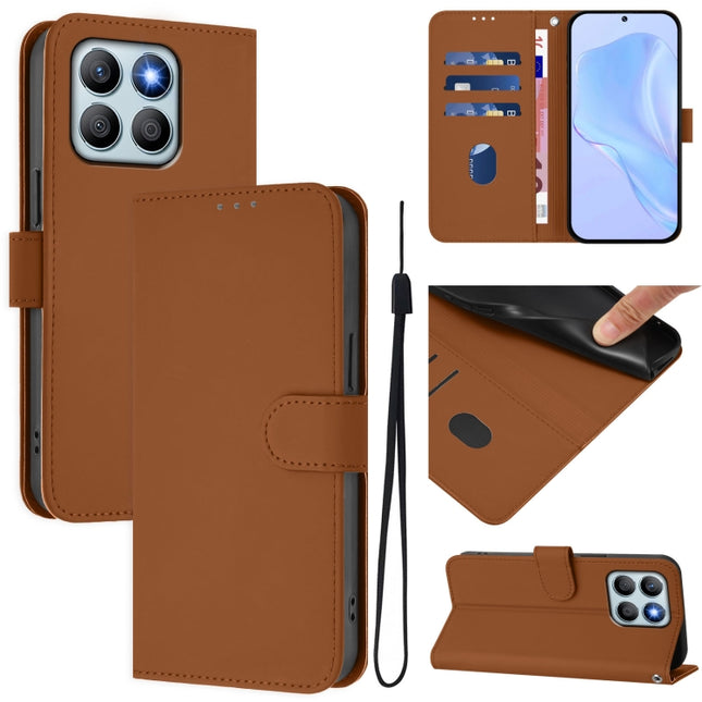 Skin Feel Solid Color Leather Phone Case with Lanyard, For Honor X8b 4G