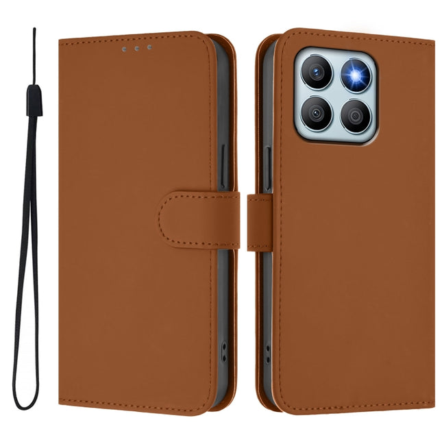 Skin Feel Solid Color Leather Phone Case with Lanyard, For Honor X8b 4G